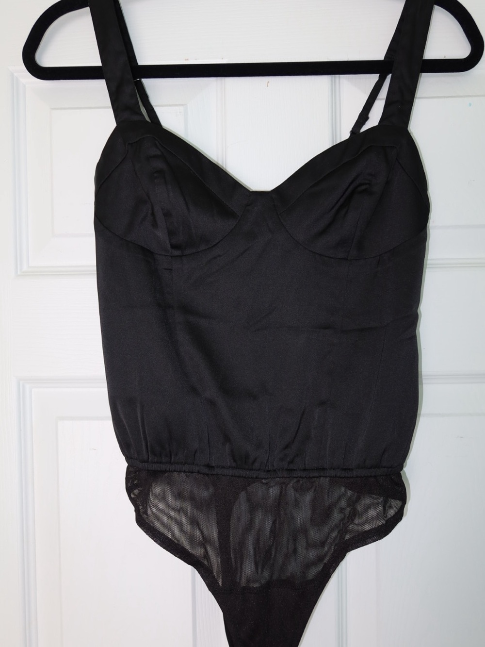 Abercrombie & Fitch Black Women's Satin Bodysuit with Sheer Mesh